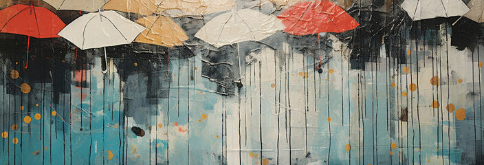 Retro picture with rain and umbrella