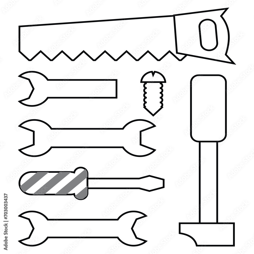 Aufkleber tool icon set. collection of household utensils icons in line style. suitable for design to introduc