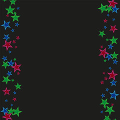 Dark abstract background with blue, green, and purple stars.
