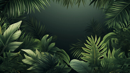 Jungle Leaves Encircling a Matching Background with Copy Space