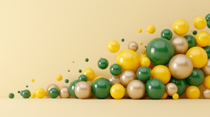 Vibrant spheres in yellow and green hues on a pastel background, symbolizing celebration or abstract concepts with copy space