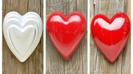 Trio of heart-shaped candies; ideal for Valentine’s Day promotions, love-themed events, and confectionery ads