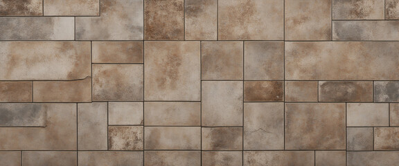 Vintage distressed patchwork tiles stone wall texture background banner.