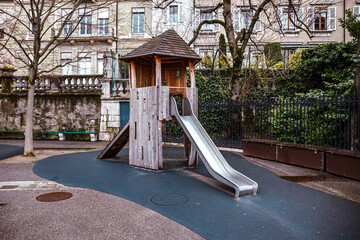 Children's empty slide in Geneva Switzerland