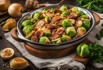 Candied Brussels sprouts with ham