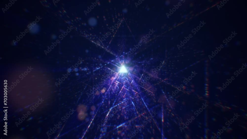 Poster abstract digital tunnel in cyberspace consisting of particles. virtual space consisting of a bright 