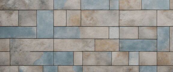 Naklejka premium Aged Grey Blue Distressed Patchwork Motif Stone Wall Texture Background