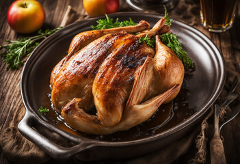 Roast Duck with Thyme and Apple - obrazy, fototapety, plakaty
