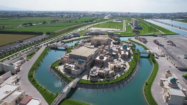 Eternal City aerial view, Silk Road Samarkand, Uzbekistan - May 26, 2023. Modern part of Samarkand. Travel concept