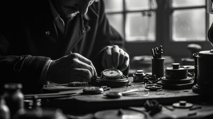 Vintage watchmaker workshop atmosphere for historical industry representation