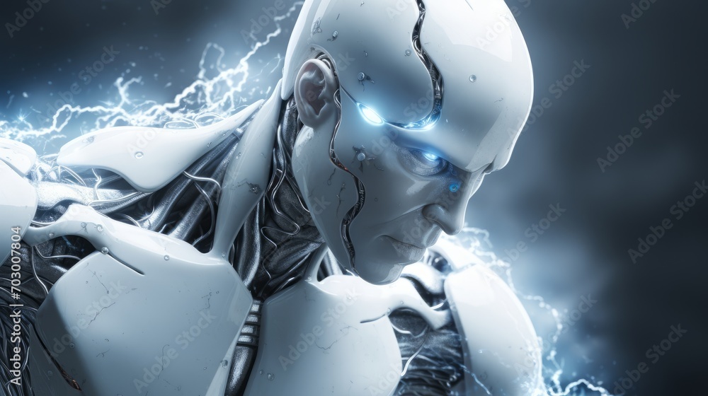 Poster high-tech robot with energy in the form of lightning, ai