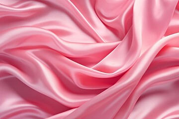 This image showcases the texture of light pink satin fabric, draped in elegant folds that highlight its lustrous sheen and silky smoothness, ideal for high-end fashion and interior design concepts. - 703008022