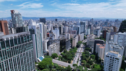 Aerial view of Avenida Paulista in Sao Paulo, Brazil. Very famous avenue in the city. High-rise...