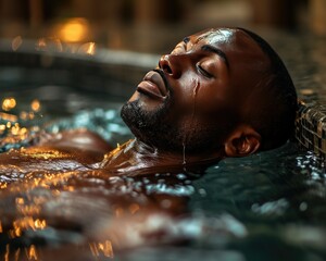 Man relaxing in a pool possibly for wellness or spa industry