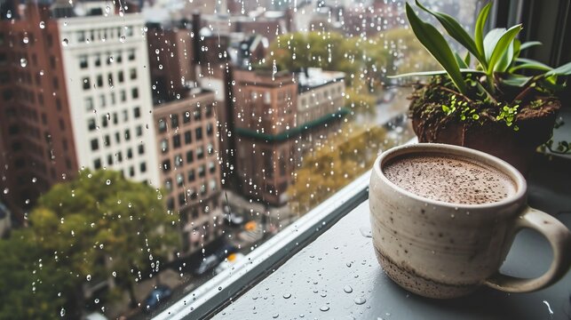 Serenity in the City: Coffee and Raindrops