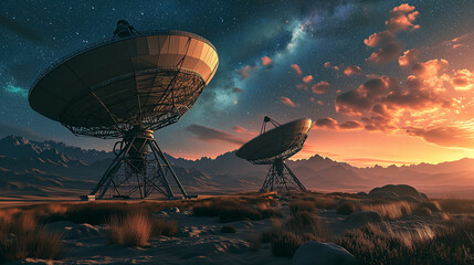 Two grand radio telescopes on Earth, gazing into the depths of space at cutting-edge observatory