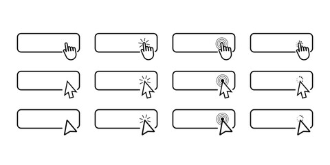 Set of Black and White Clicking Hand Icons for Web Buttons - Vector Illustration - obrazy, fototapety, plakaty