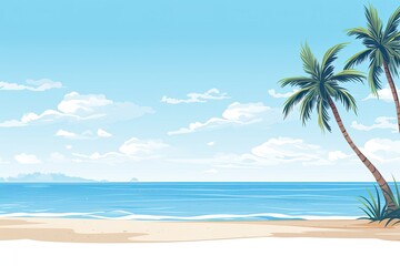 Fototapeta na wymiar banner template featuring a tropical beach scene with clear blue skies and palm trees 