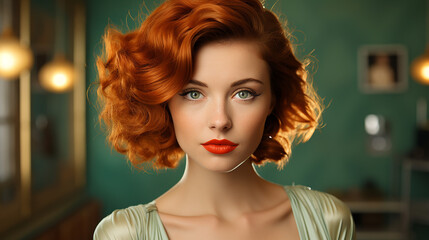 Porträt einer schönen Frau mit roten Haaren. Retro-Stil.