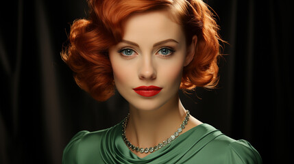 Naklejka premium Porträt einer schönen Frau mit roten Haaren. Retro-Stil.