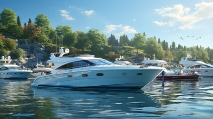 Fototapeta premium Elegant marina with luxury yachts, ideal for showcasing upscale brands and lifestyle products.