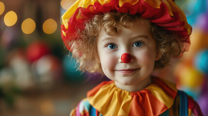 cute kid in a clown costume for carnival - obrazy, fototapety, plakaty
