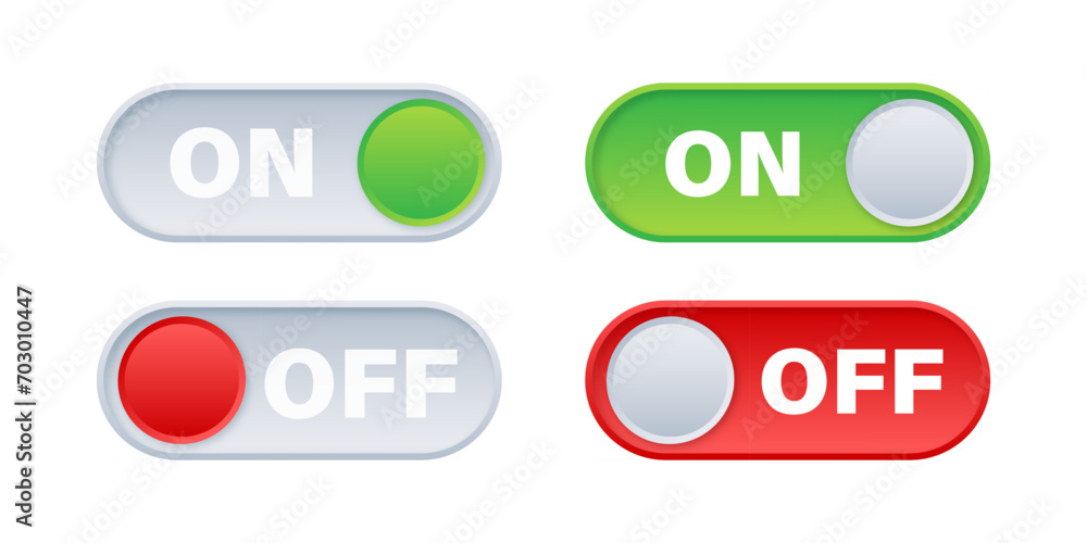 Poster vector illustration of on and off toggle switch buttons in green and red colors