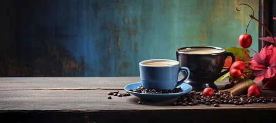 Papier Peint photo autocollant Bar a café Vintage espresso coffee cup with aromatic beans on rustic wooden table   cozy morning concept
