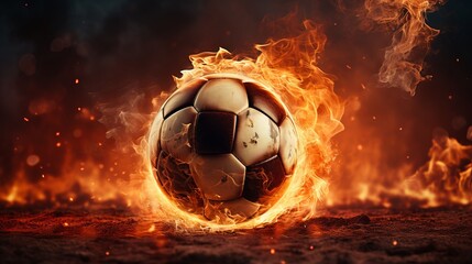 Spectacular soccer ball ablaze, soaring into the goal with the net igniting in mesmerizing flames