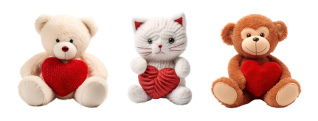 Set of teddy bears for Valentine's Day gift over isolated white transparent background