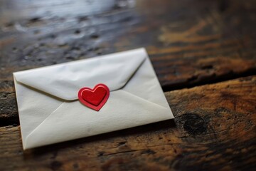 A simple, white envelope sealed with a red heart sticker, a classic and direct way to convey heartfelt messages copy-space - obrazy, fototapety, plakaty