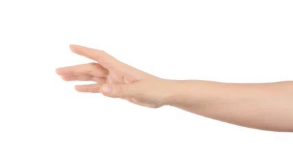 Foto op Plexiglas Close up of hand trying to reach for someone or something. Gesture of giving or asking help or sign for lust isolated on transparent png background. Carrying for you.  Gentle motion and gesture female © Jovana