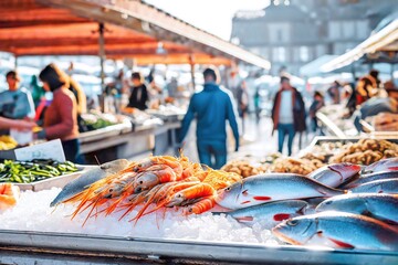 Fischstand auf einem Markt  - Powered by Adobe