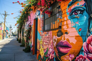 Naklejka premium Exciting street art tour in a vibrant city neighborhood