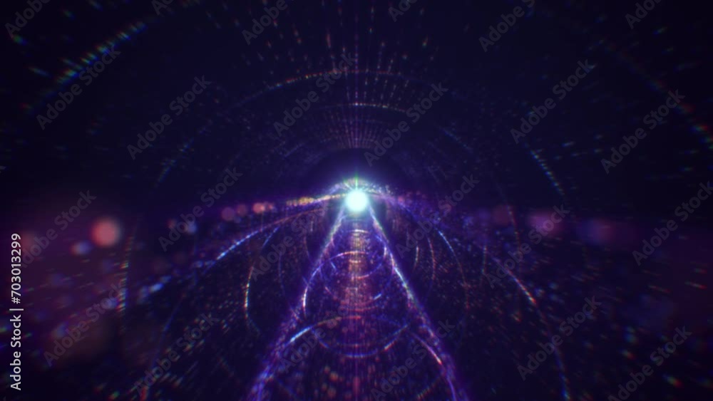 Poster abstract digital tunnel in cyberspace consisting of particles. virtual space consisting of a bright 