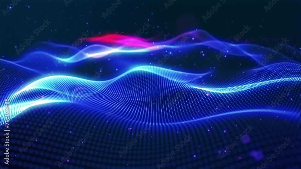 Poster neon glow surface. stunning surface composed of neon glow particles that form waves of light. captiv