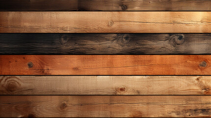 Naklejka premium Rustic Wooden Wall Featuring Varied Tones of Wood Beams