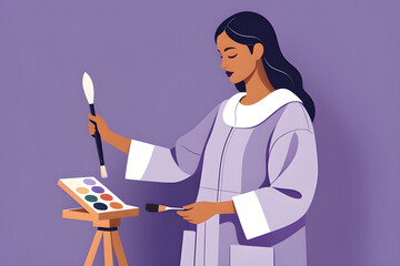 Fototapeta premium minimalistic flat illustration featuring a person in an artists smock holding a paintbrush.