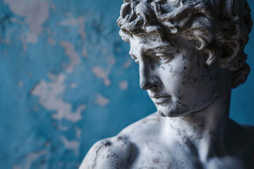 Statue on blue background,
