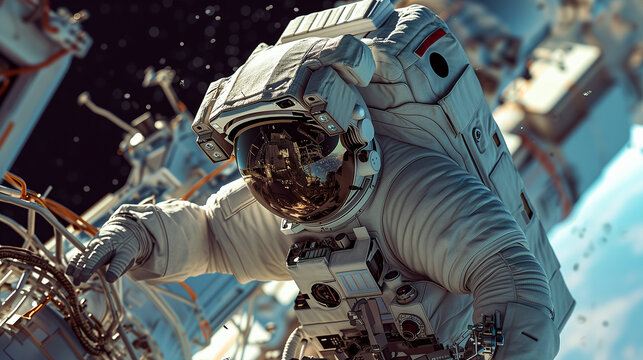 Astronaut conducts high-stakes spacecraft maintenance in oter space