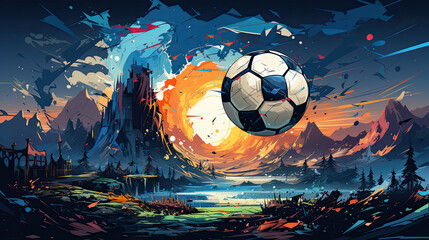 illustration of a soccer ball in the sky