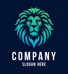 Lion face front view vector art image business company logo template, brand identity logotype on white and dark backgrounds.