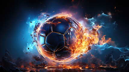 soccer ball of fire and ice - obrazy, fototapety, plakaty