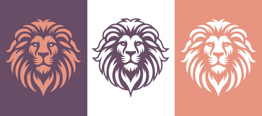 Lion face front view vector art image business company logo template, brand identity logotype on white and dark backgrounds. - obrazy, fototapety, plakaty