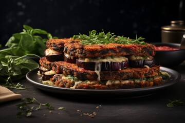 Mouthwatering Eggplant Parmigiana with Fresh Tomato Sauce for Restaurant Menu with Ample Copy Space