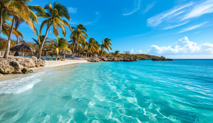 Beach of an Island in the Tropical Caribbean Tropical Island  Dreamlike Landscape Wallpaper Background Brainstorming Family Digital Art Magazine Poster