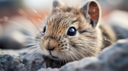  a close up of a small rodent on a rock looking at the camera with a curious look on its face.