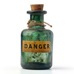 A Danger Green Glass Bottle with a Cork