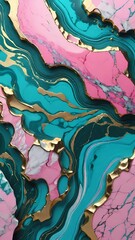 The image features an abstract marbling effect with waves of emerald green and soft pink, interspersed with luxurious gold swirls, creating a rich and fluid design.