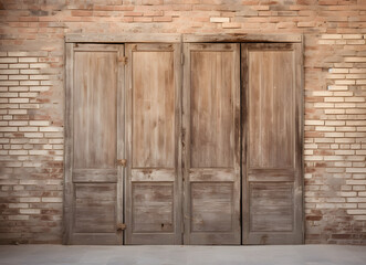 old wooden door in old wall  
